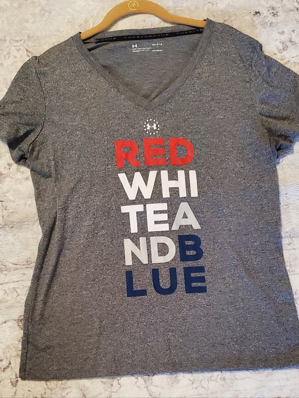 Under Armour Women's Large Heatgear T-Shirt Red White & Blue